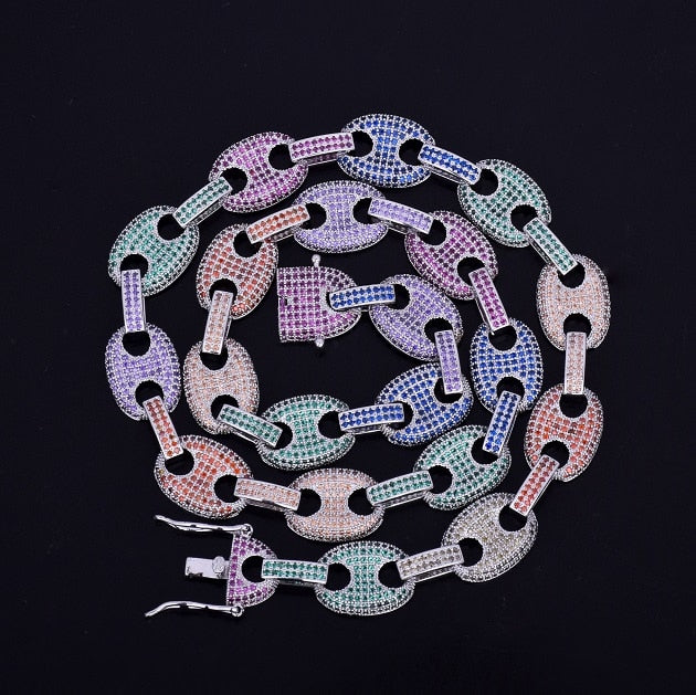 12MM Mixed Color Cubic Cuban Link Necklace - RIGHTOUTFIT