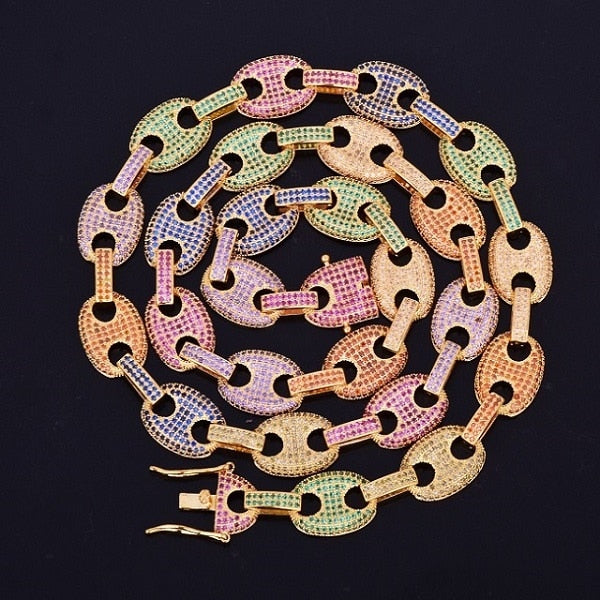 12MM Mixed Color Cubic Cuban Link Necklace - RIGHTOUTFIT