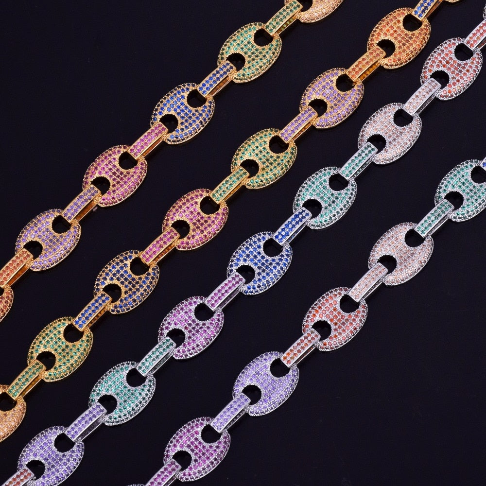 12MM Mixed Color Cubic Cuban Link Necklace - RIGHTOUTFIT
