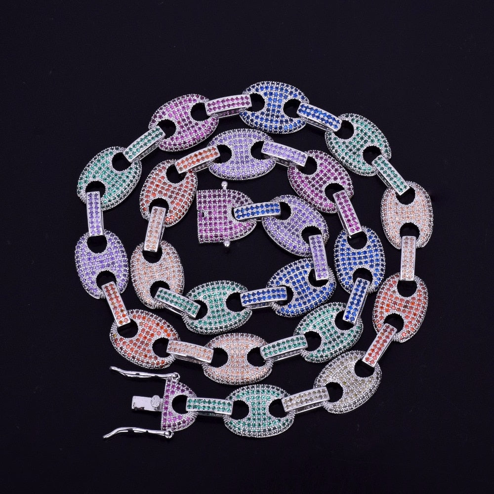 12MM Mixed Color Cubic Cuban Link Necklace - RIGHTOUTFIT