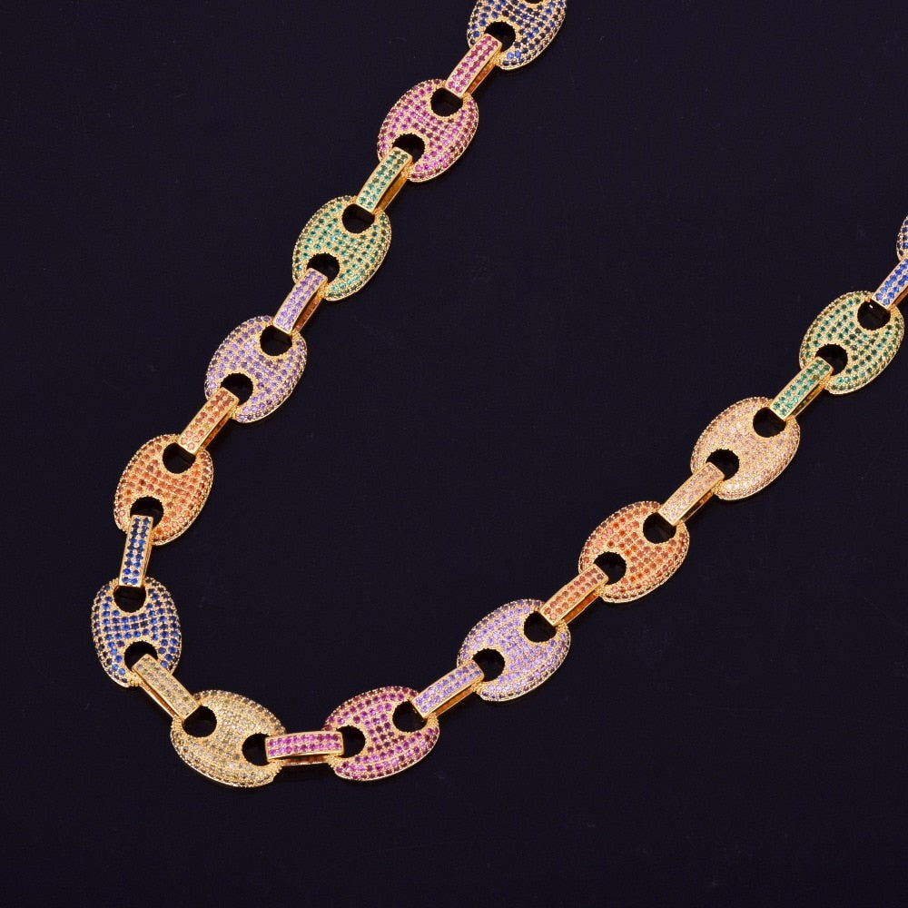 12MM Mixed Color Cubic Cuban Link Necklace - RIGHTOUTFIT