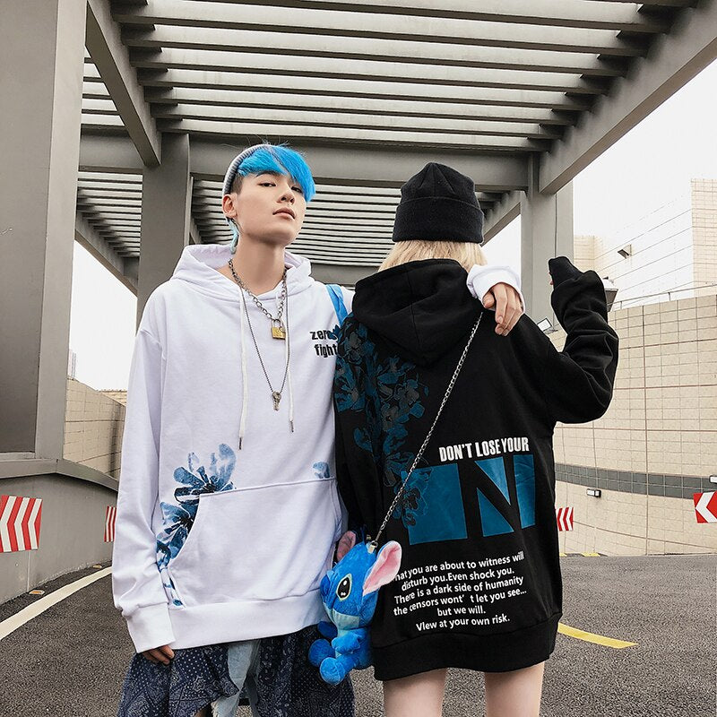 N Blue Floral Hoodie - RIGHTOUTFIT