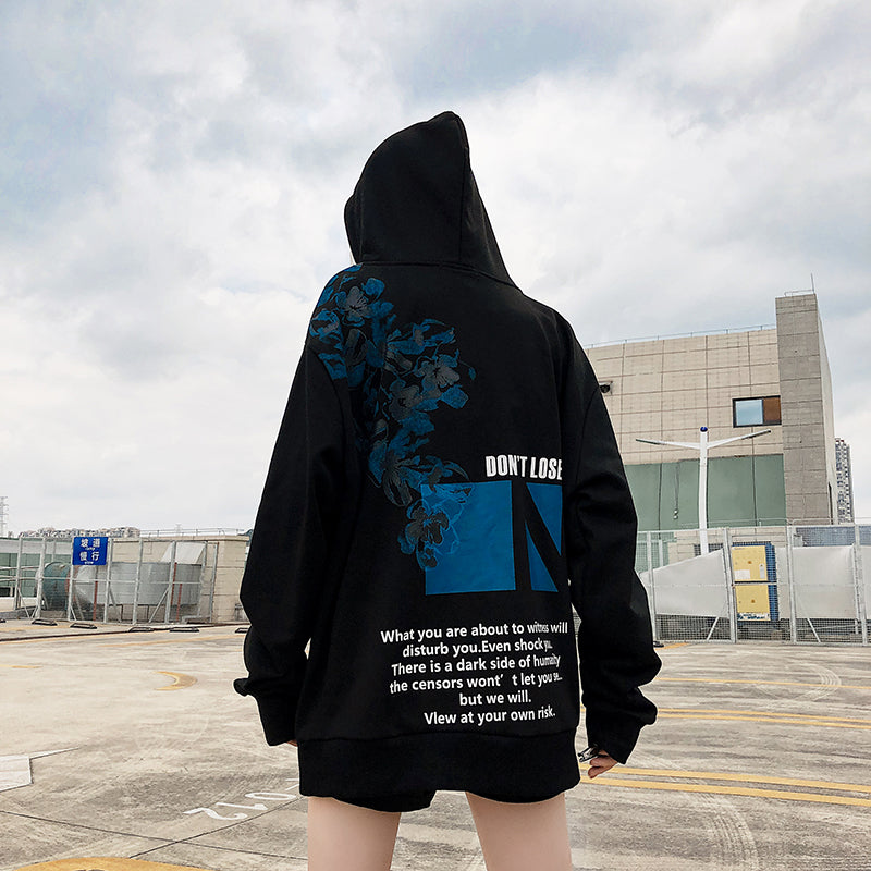 N Blue Floral Hoodie - RIGHTOUTFIT