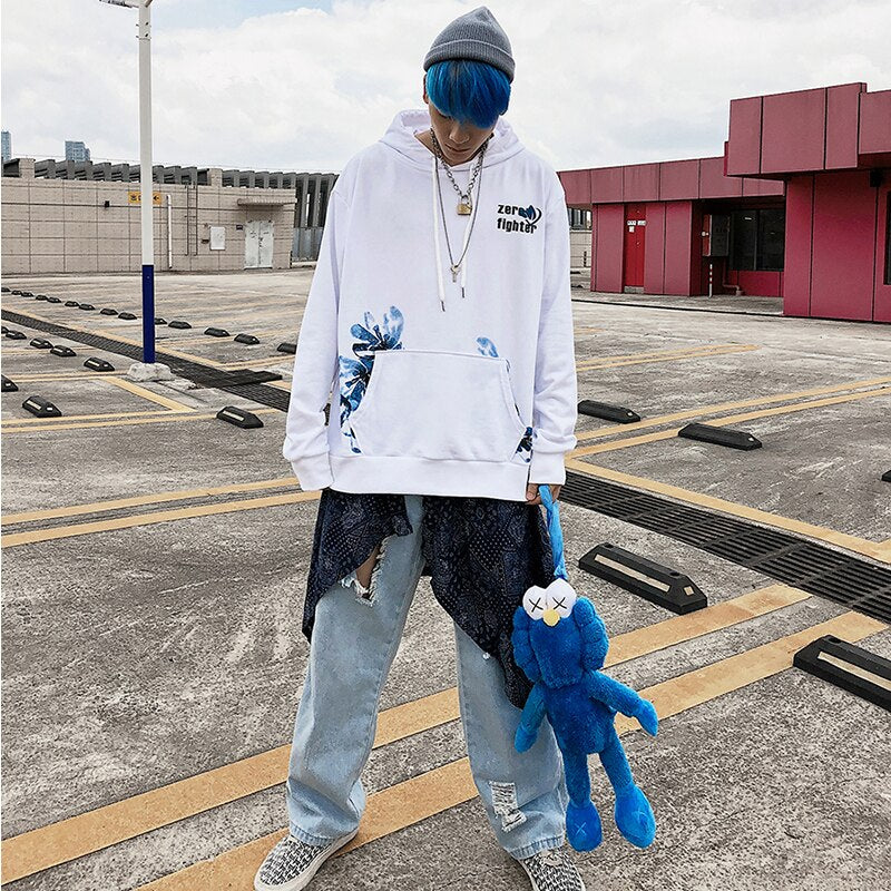 N Blue Floral Hoodie - RIGHTOUTFIT