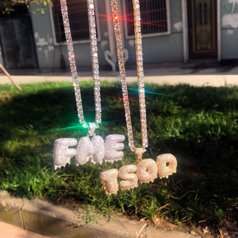 Custom Drip Bubble Letters Chain - RIGHTOUTFIT