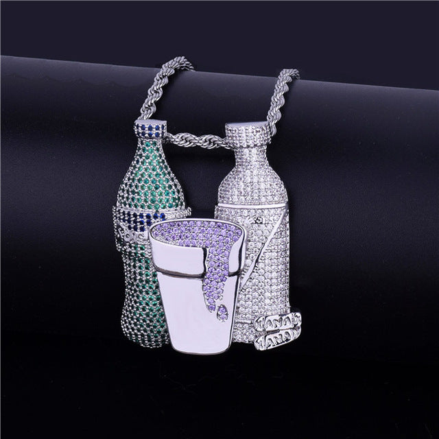 Double Sprite Bottle Purple Cup Pendant with Chain - RIGHTOUTFIT