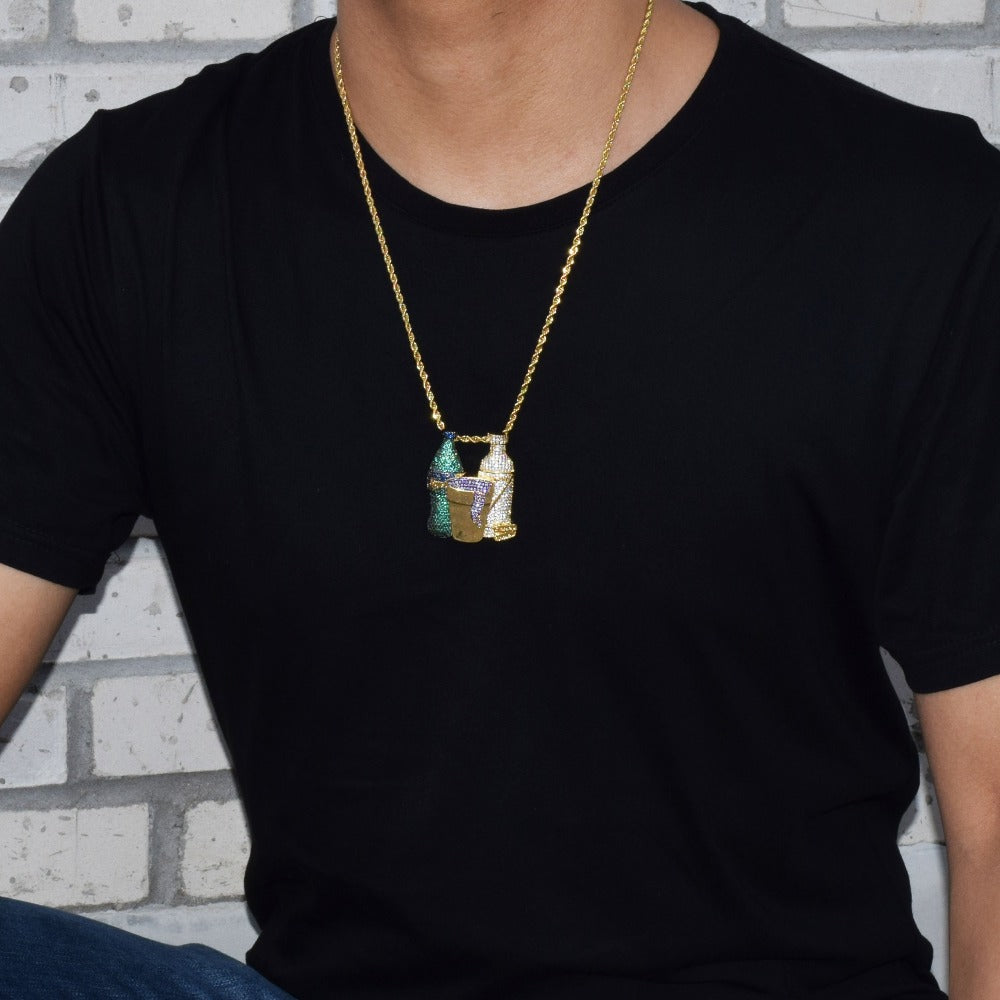 Double Sprite Bottle Purple Cup Pendant with Chain - RIGHTOUTFIT