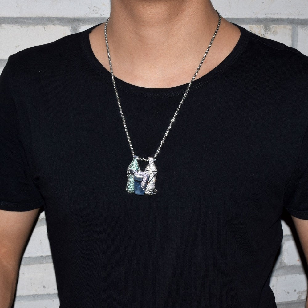 Double Sprite Bottle Purple Cup Pendant with Chain - RIGHTOUTFIT