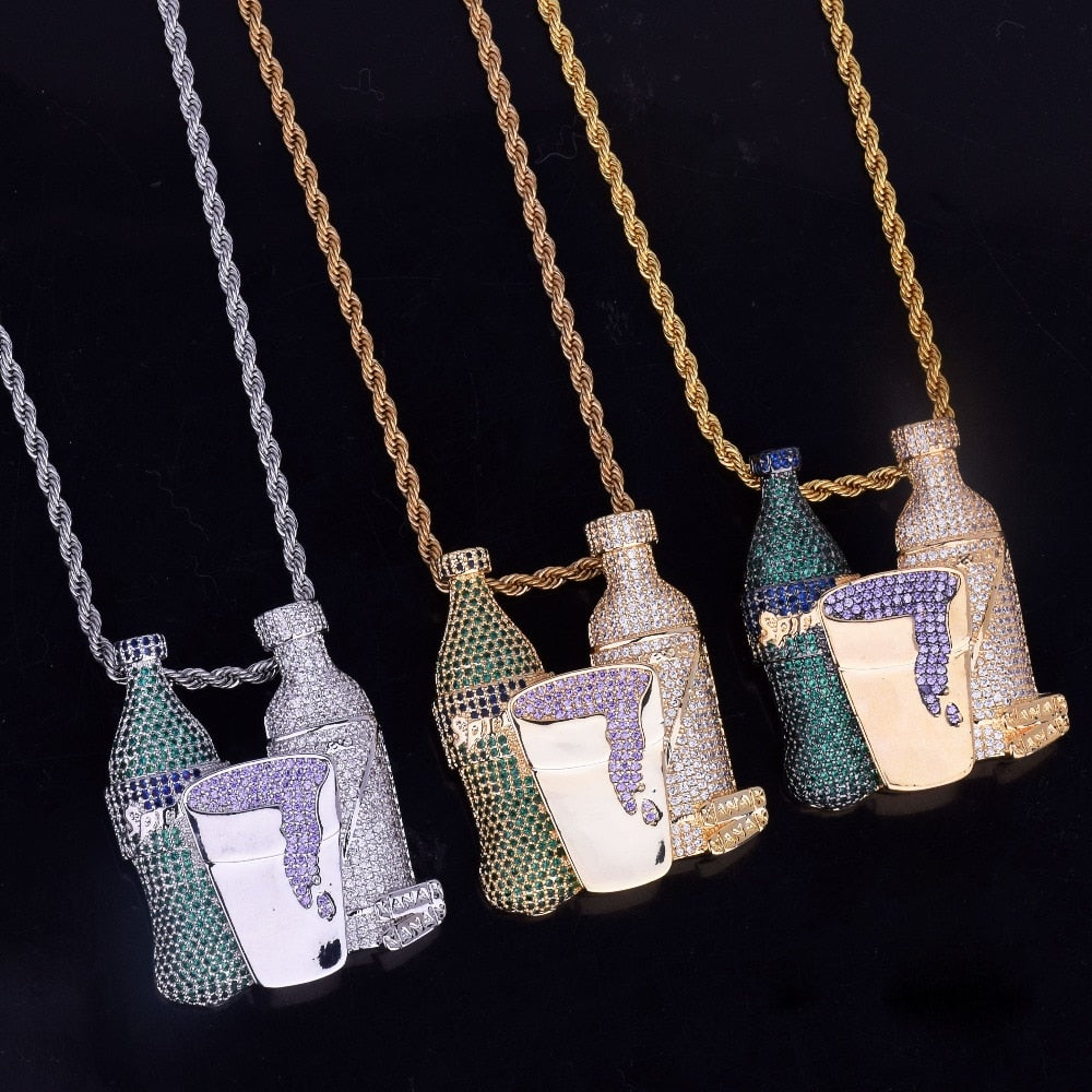 Double Sprite Bottle Purple Cup Pendant with Chain - RIGHTOUTFIT