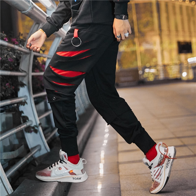 Red striped joggers