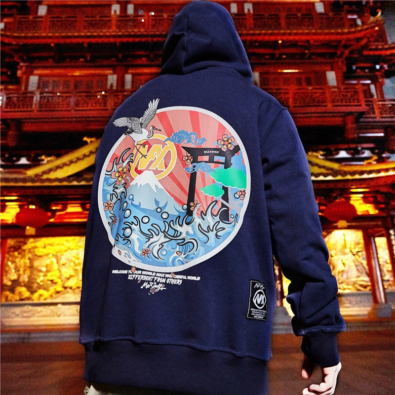 Japanise Embroidered Cranes Hoodie - RIGHTOUTFIT