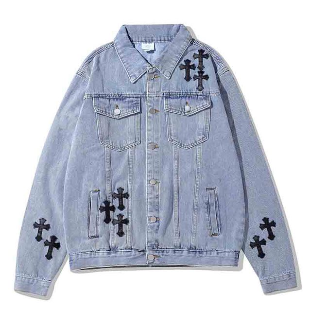 Cross Appliqué Embroidery Denim Jacket