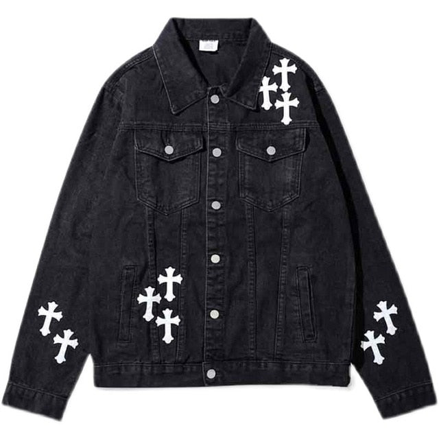 Cross Appliqué Embroidery Denim Jacket