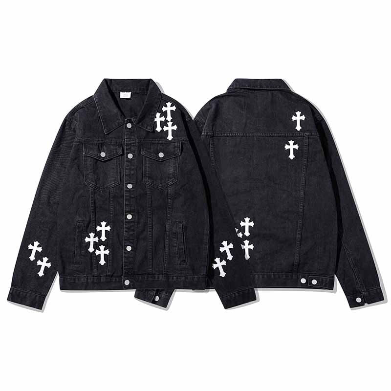 Cross Appliqué Embroidery Denim Jacket