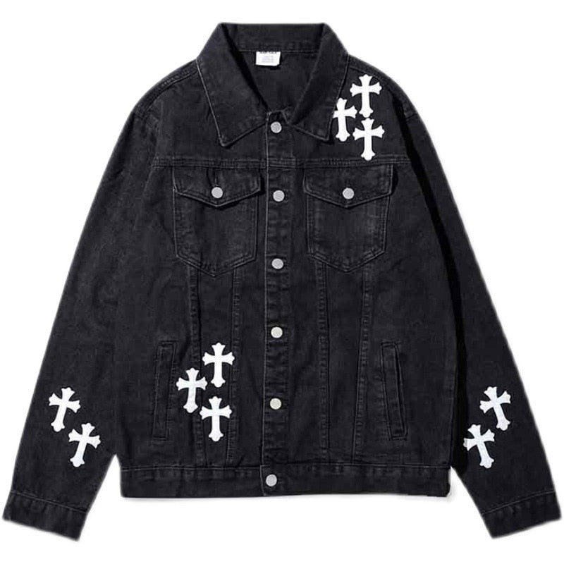 Cross Appliqué Embroidery Denim Jacket