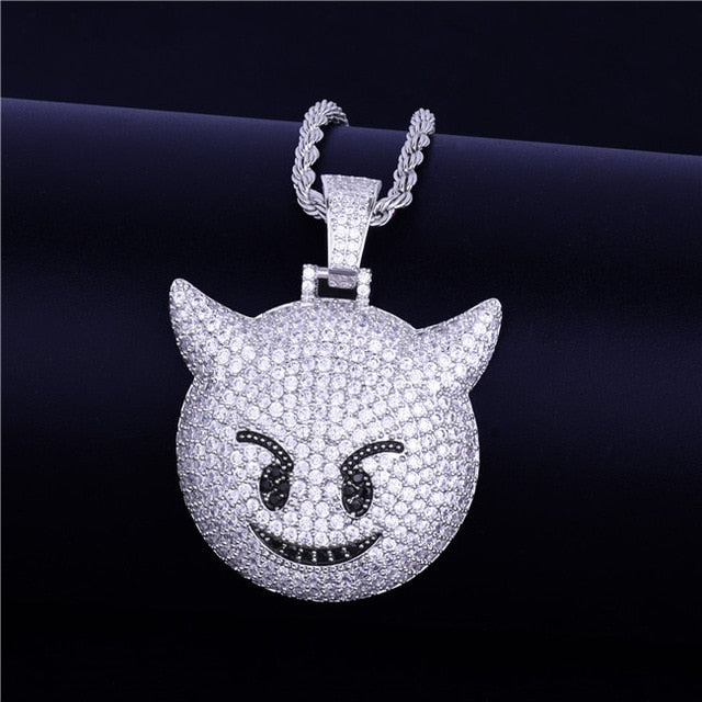 Iced Demon Evil Emoji Pendant  with Chain - RIGHTOUTFIT