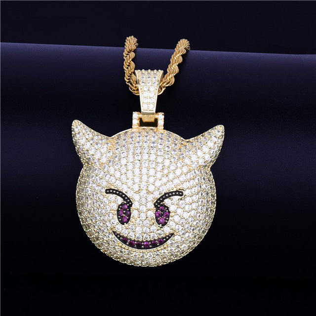 Iced Demon Evil Emoji Pendant  with Chain - RIGHTOUTFIT