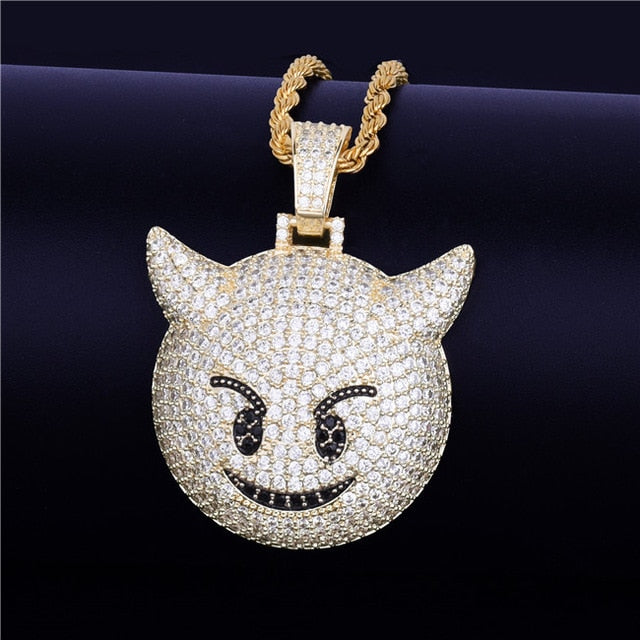Iced Demon Evil Emoji Pendant  with Chain - RIGHTOUTFIT
