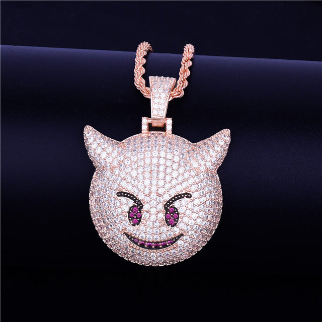 Iced Demon Evil Emoji Pendant  with Chain - RIGHTOUTFIT