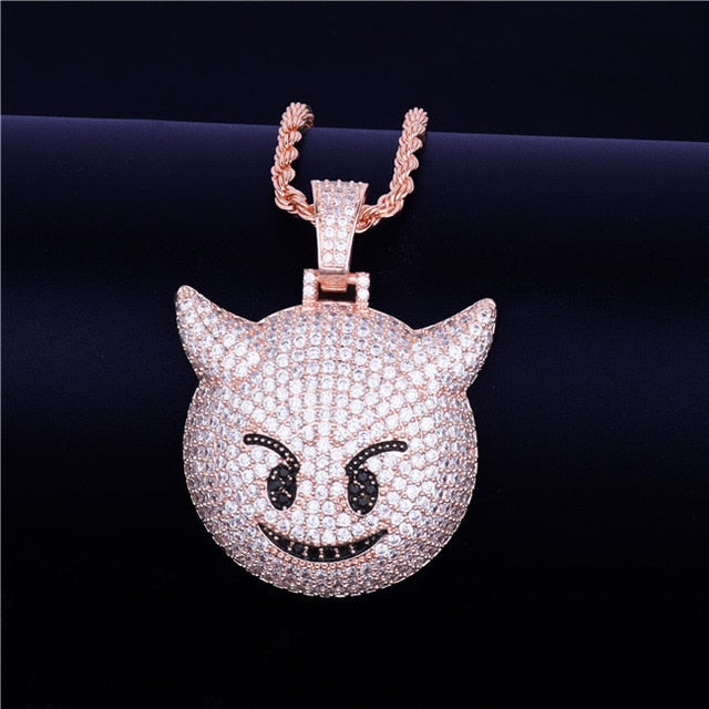 Iced Demon Evil Emoji Pendant  with Chain - RIGHTOUTFIT