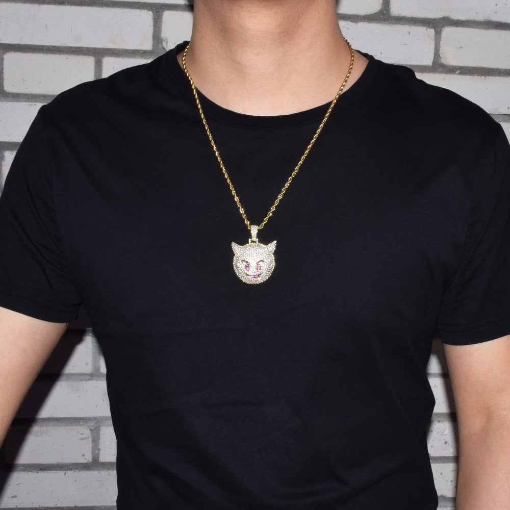 Iced Demon Evil Emoji Pendant  with Chain - RIGHTOUTFIT