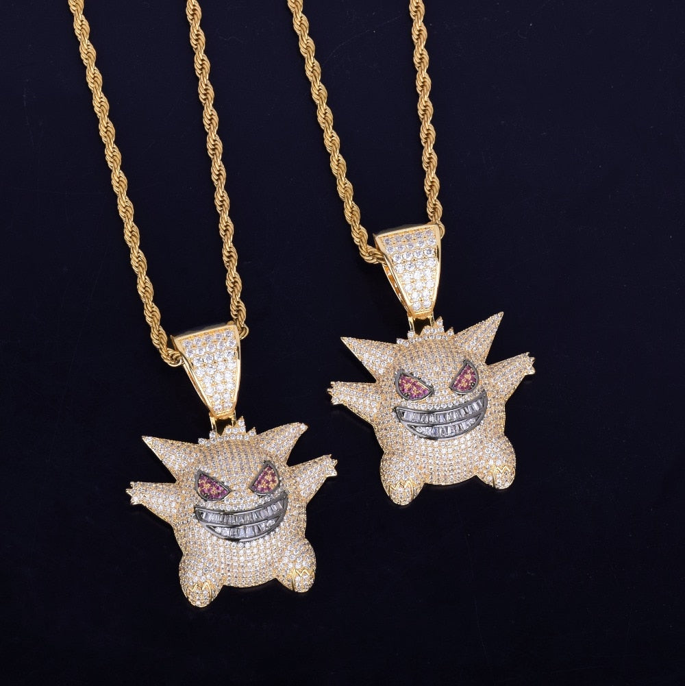 Iced Funny Demon Emoji Pendant with Chain - RIGHTOUTFIT