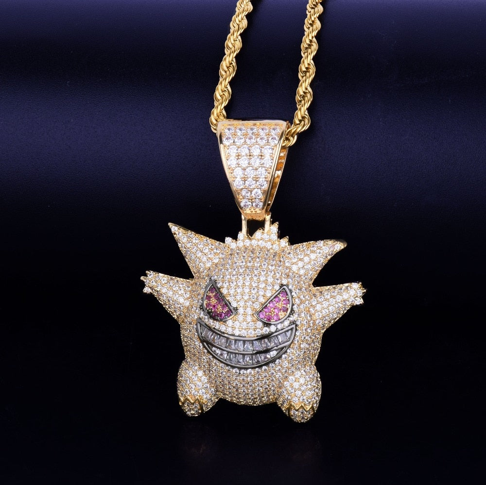 Iced Funny Demon Emoji Pendant with Chain - RIGHTOUTFIT