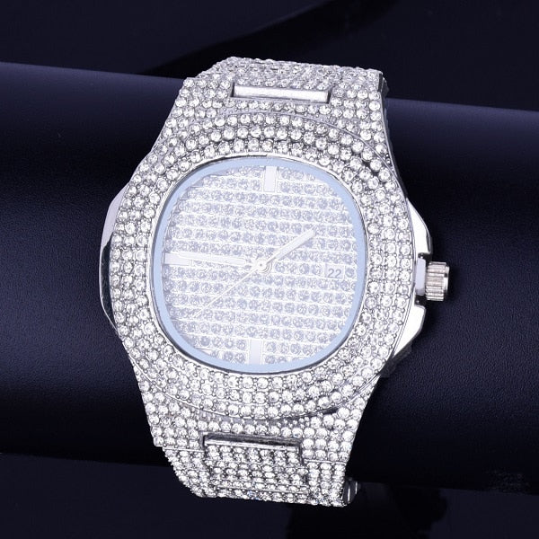 Red Men's watch Big Dial Military Quartz Clock Luxury Rhinestone Business Waterproof wrist watches Relogio Masculino Hiphop 24cm - RIGHTOUTFIT