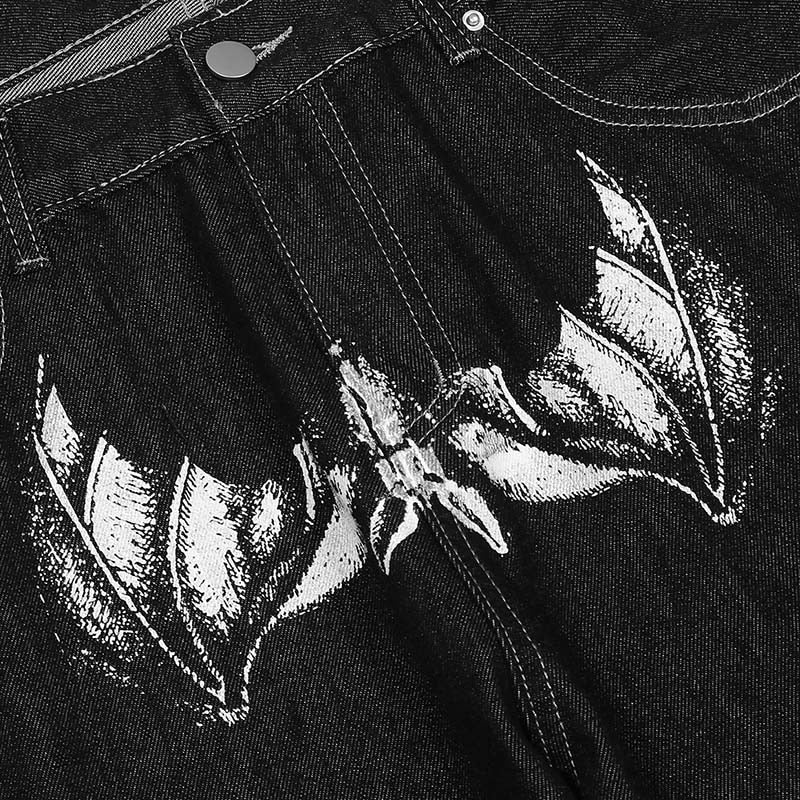 Dark Style Face Printed Denim Jeans