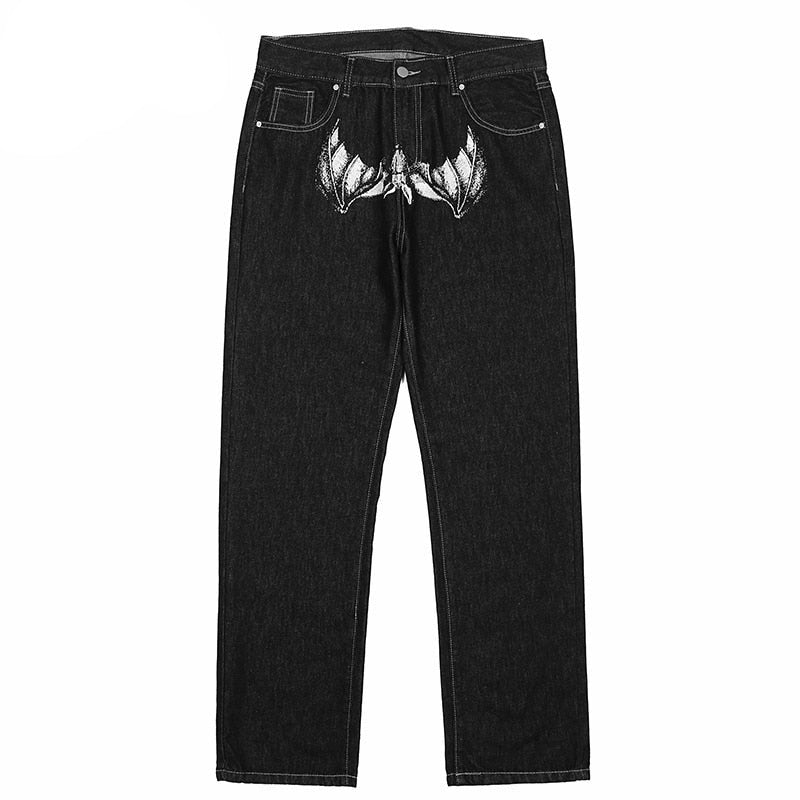 Dark Style Face Printed Denim Jeans