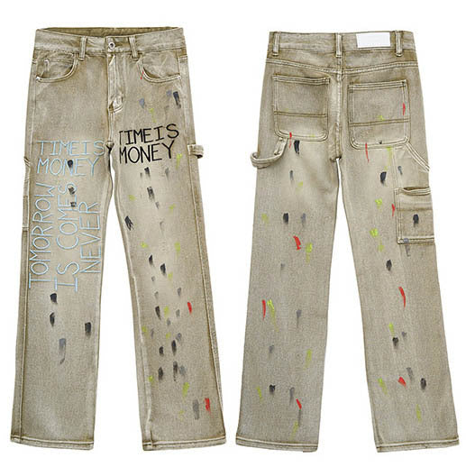Time is Money Graffiti Print Denim Jeans
