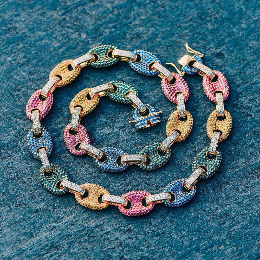 12MM Solid Gold Cubic Zircon Link Necklace - RIGHTOUTFIT