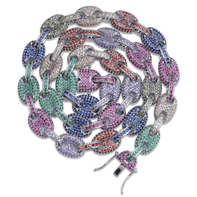 12MM Solid Gold Cubic Zircon Link Necklace - RIGHTOUTFIT