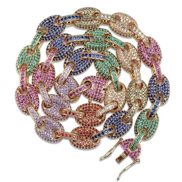 12MM Solid Gold Cubic Zircon Link Necklace - RIGHTOUTFIT