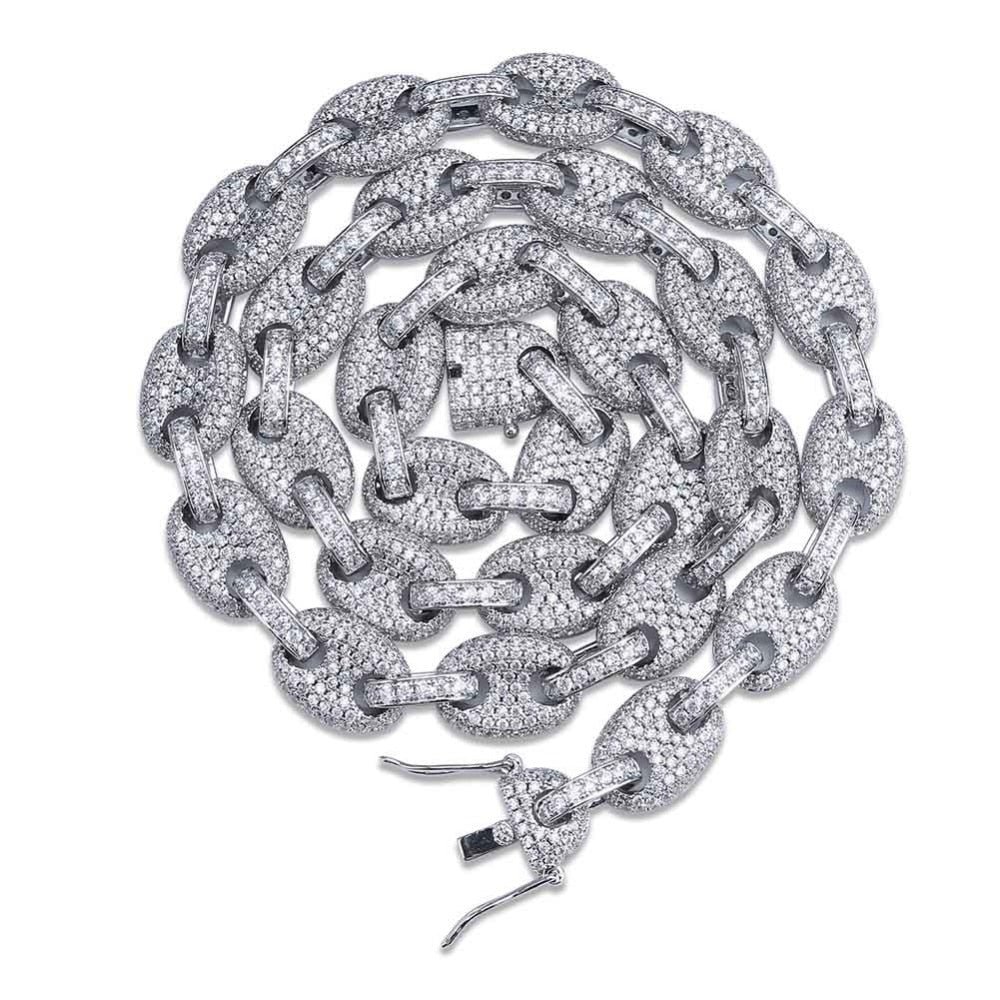 12MM Solid Gold Cubic Zircon Link Necklace - RIGHTOUTFIT