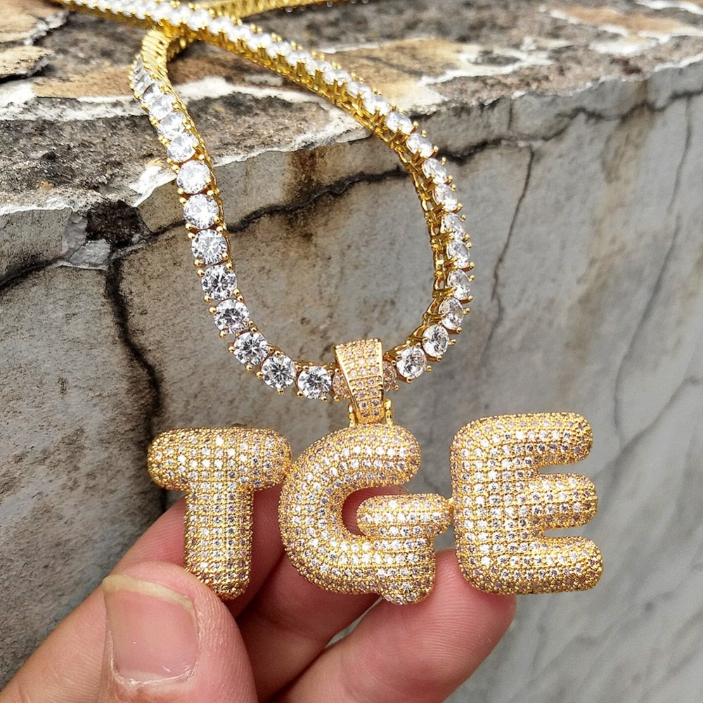 Custom Name Bubble Letters Pendantwith chain - RIGHTOUTFIT