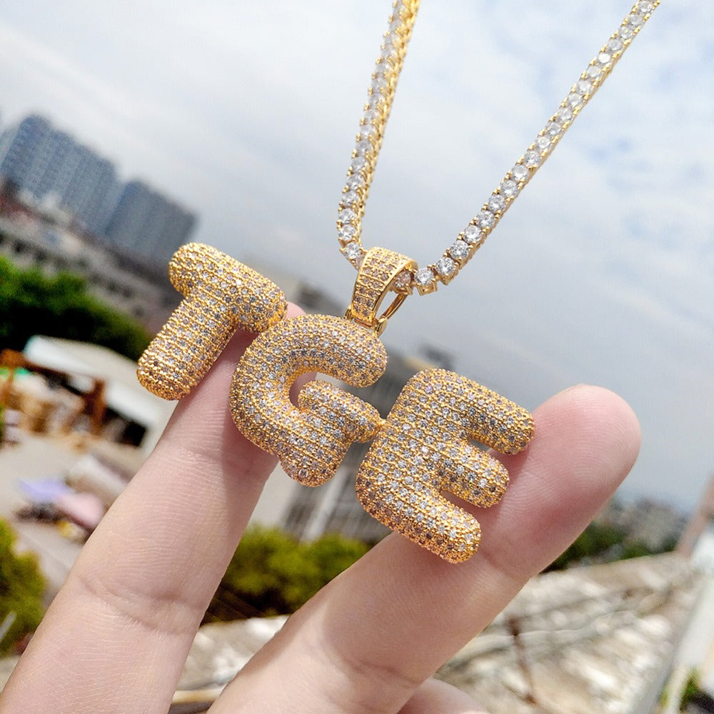 Custom Name Bubble Letters Pendantwith chain - RIGHTOUTFIT