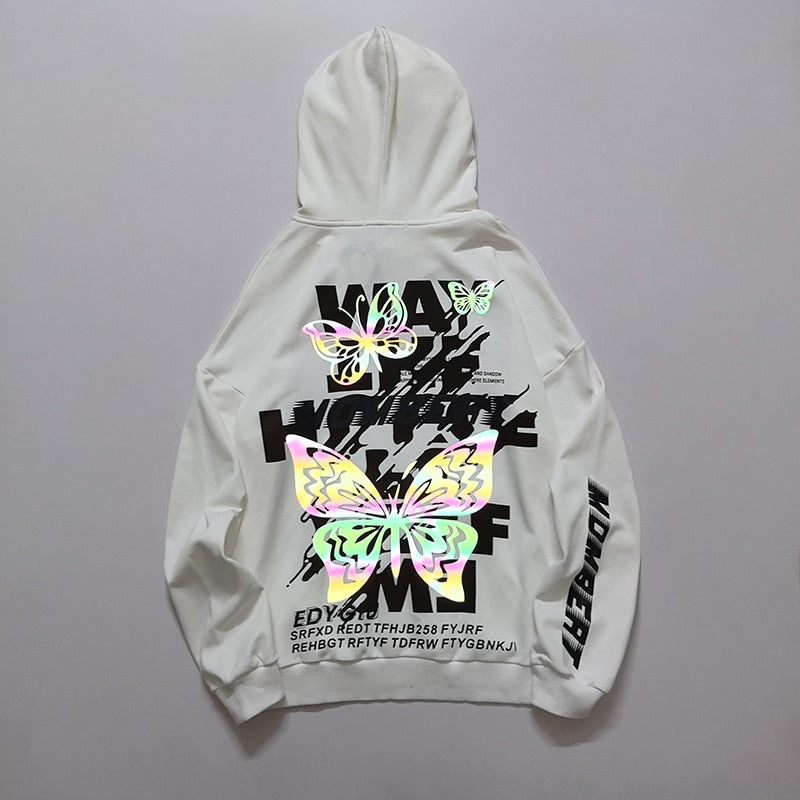 Harajuku Butterfly Reflective Print Hoodie