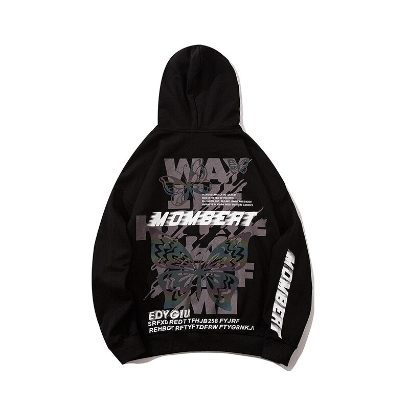 Harajuku Butterfly Reflective Print Hoodie