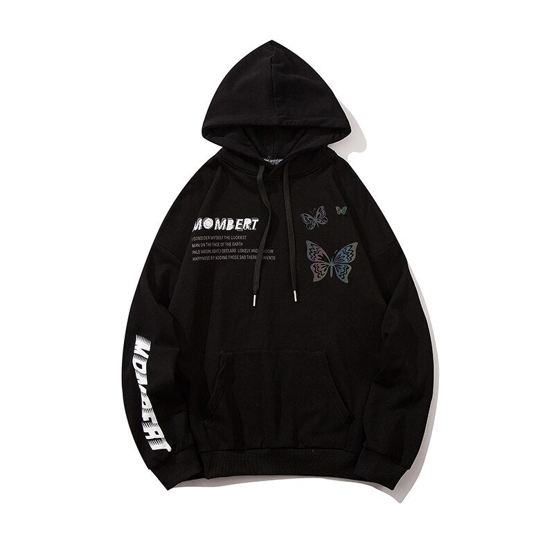 Harajuku Butterfly Reflective Print Hoodie