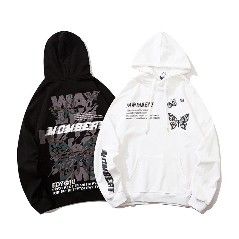 Harajuku Butterfly Reflective Print Hoodie