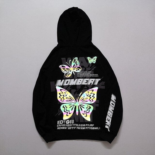 Harajuku Butterfly Reflective Print Hoodie