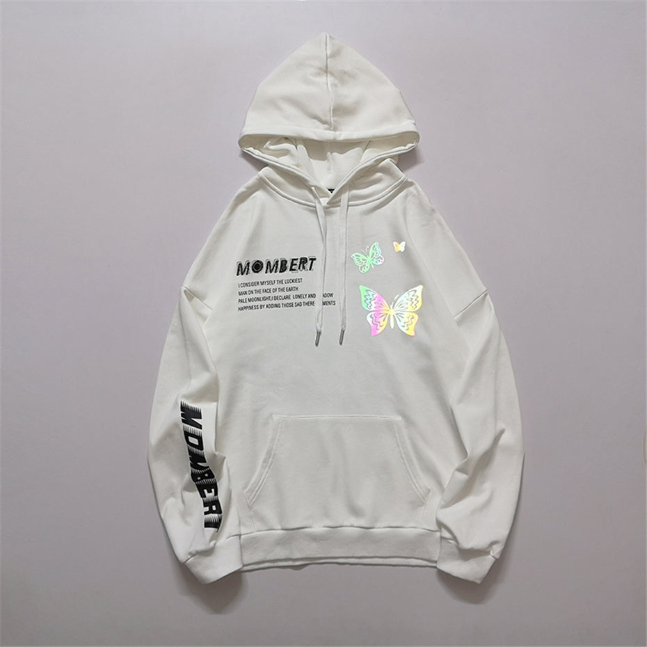 Harajuku Butterfly Reflective Print Hoodie