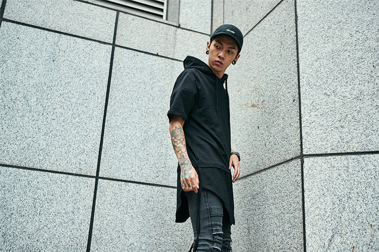 Curved side stripped T-shirt Hoodie - RIGHTOUTFIT