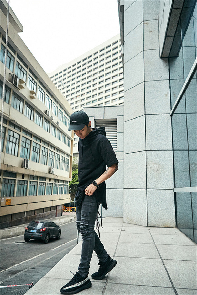 Curved side stripped T-shirt Hoodie - RIGHTOUTFIT