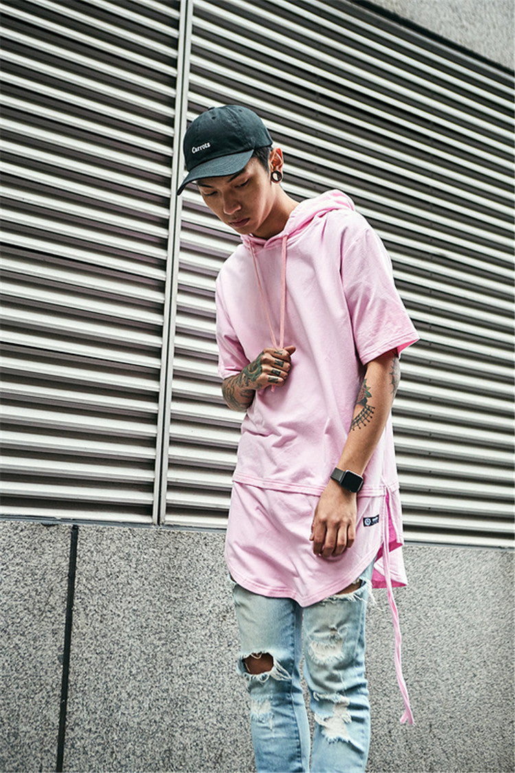 Curved side stripped T-shirt Hoodie - RIGHTOUTFIT