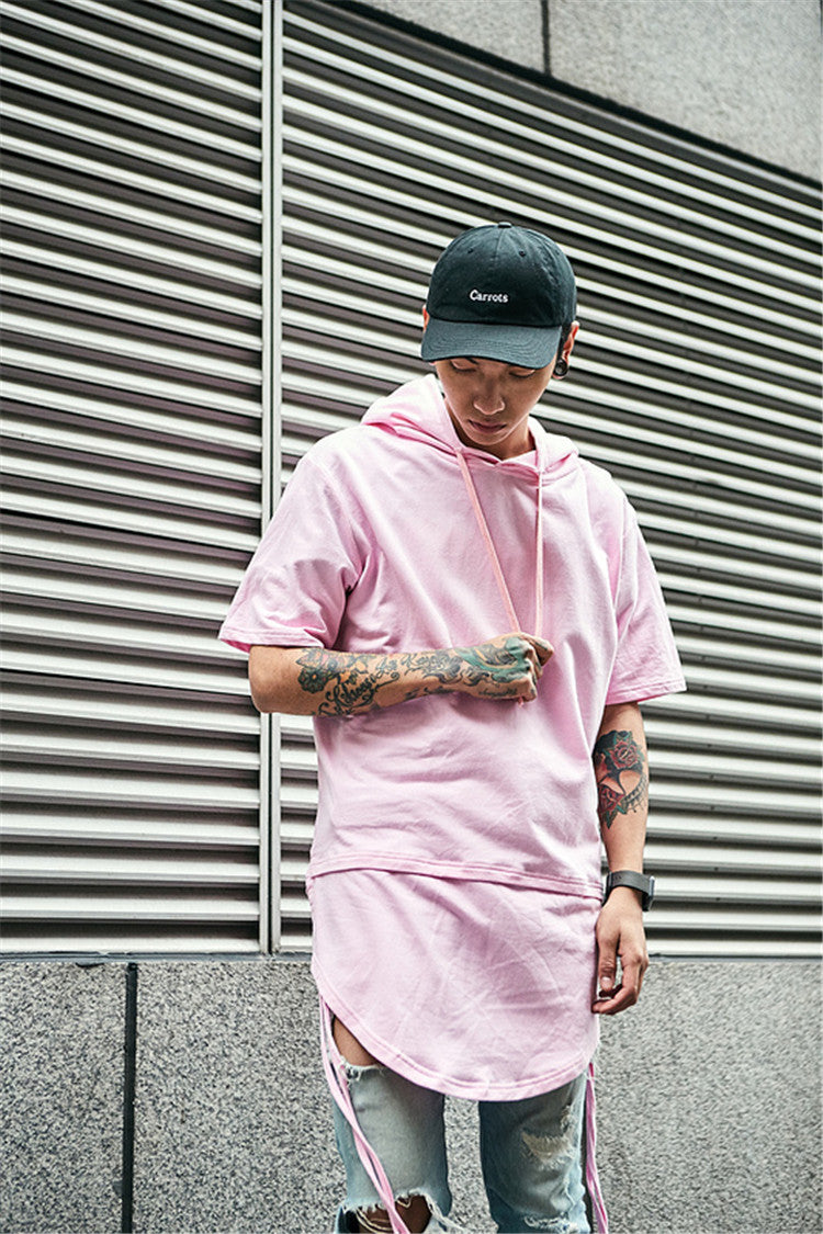 Curved side stripped T-shirt Hoodie - RIGHTOUTFIT
