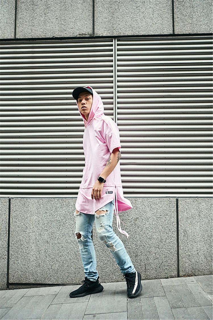 Curved side stripped T-shirt Hoodie - RIGHTOUTFIT