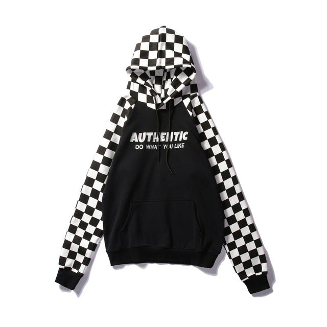 Squared Patchwork Off-shoulder hoodie - RIGHTOUTFIT