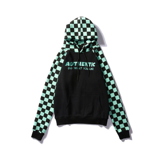 Squared Patchwork Off-shoulder hoodie - RIGHTOUTFIT
